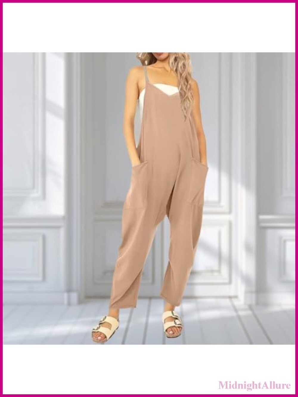 Women's Casual Jumpsuit Summer Romper Wide Leg Adjustable Straps Beach Vacation - Picture 3 of 4